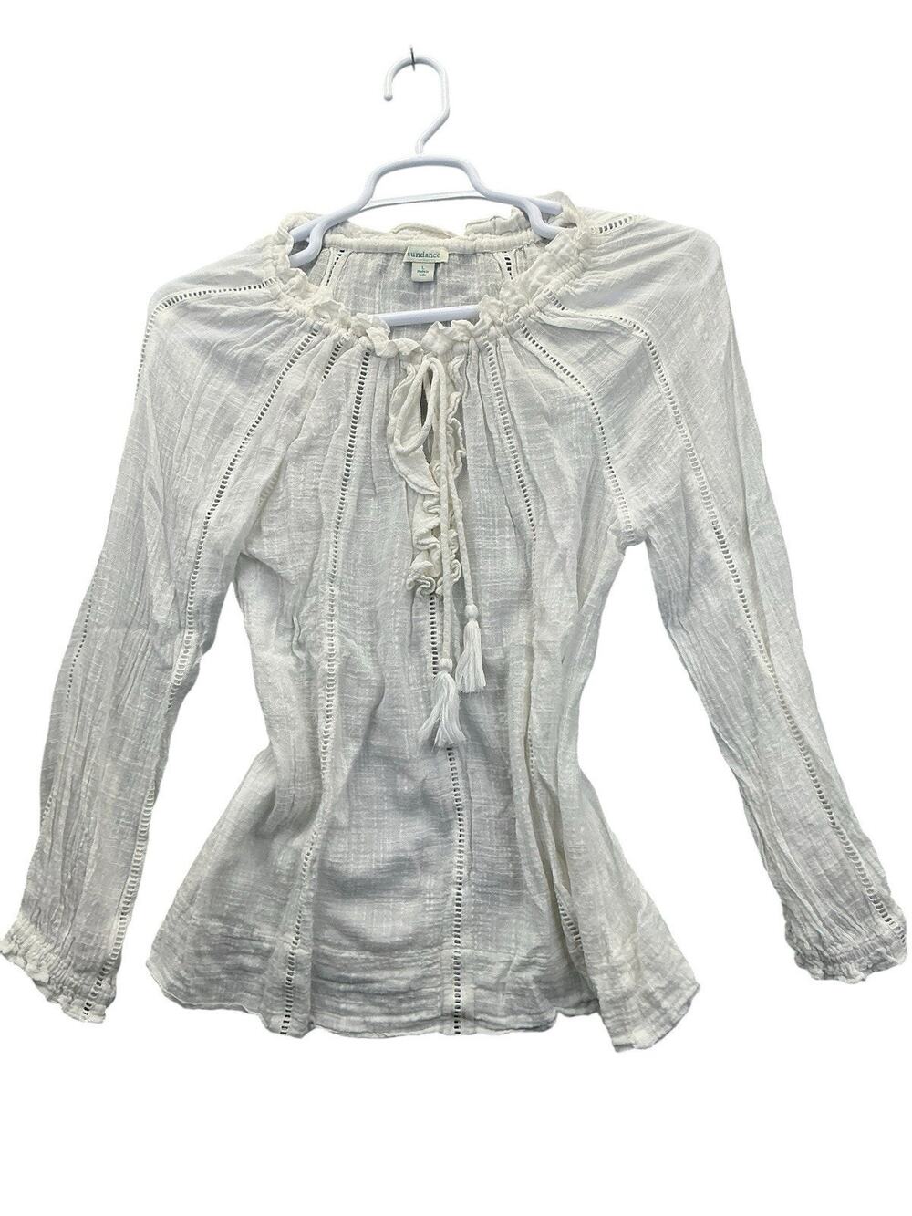 SUNDANCE Ruffle Blouse White Women’s Size Large